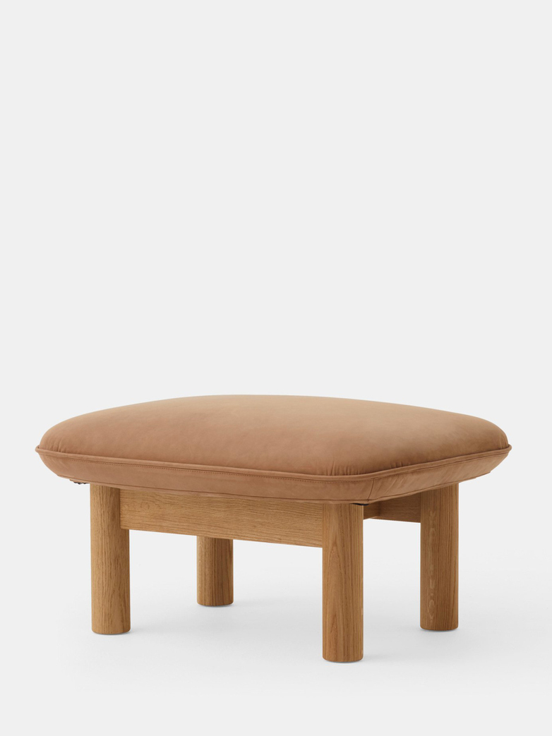 Brasilia Ottoman - Camel Leather - Natural Oak