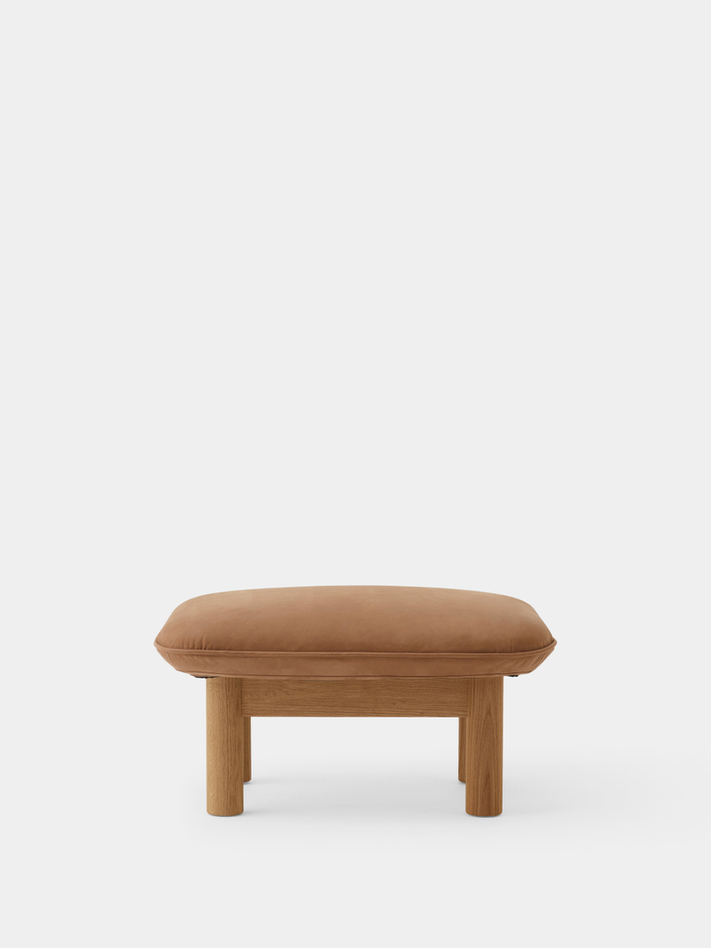 Brasilia Ottoman - Camel Leather - Natural Oak