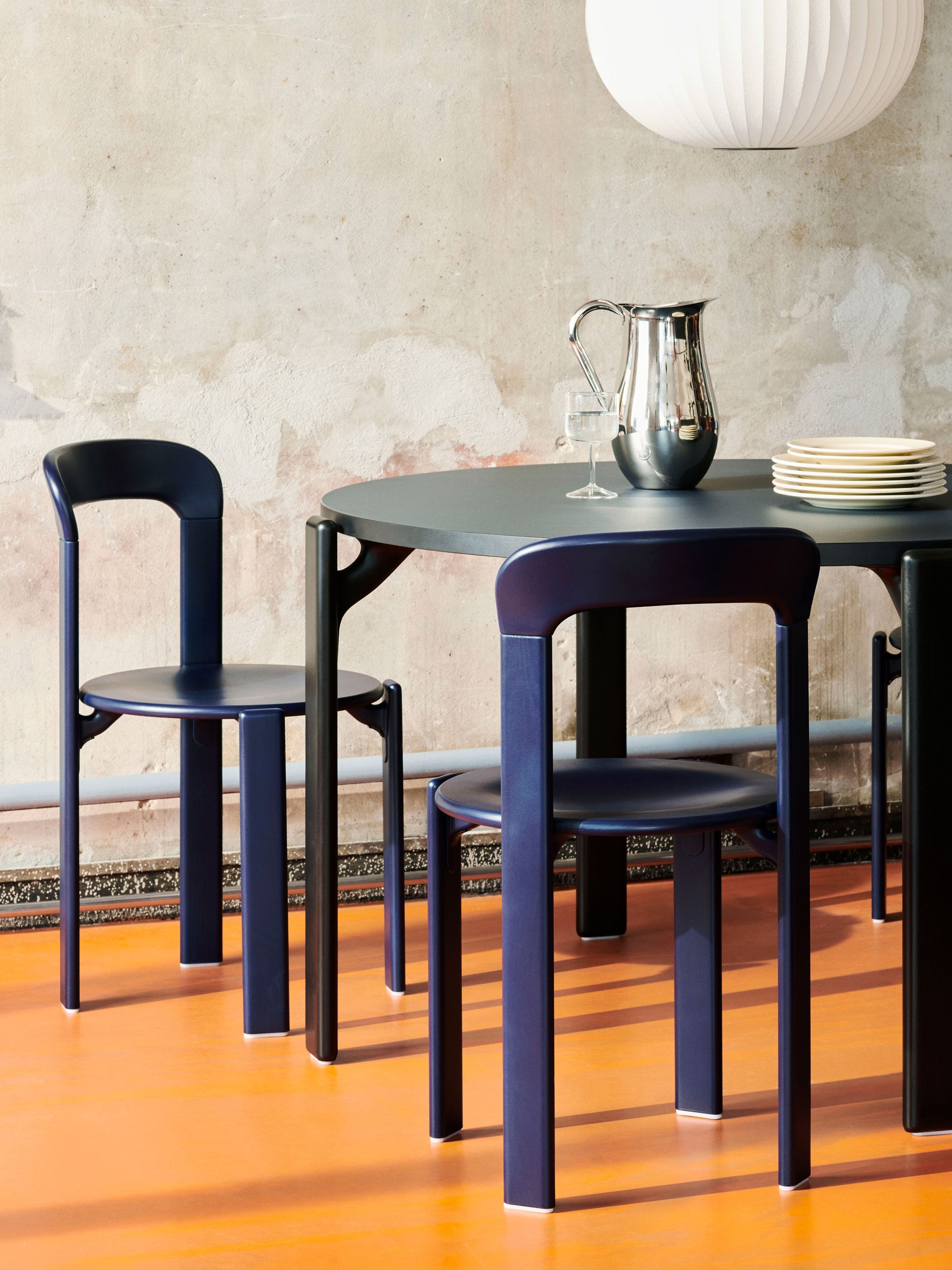 44046 6abdd104c9 Rey Chair Deep Blue Wb Lacquer Beech Rey Dining Table Vulcano Laminate Deep Black Wb Lacquer Beech Base Indian Steel Pitcher No 2 Portrait