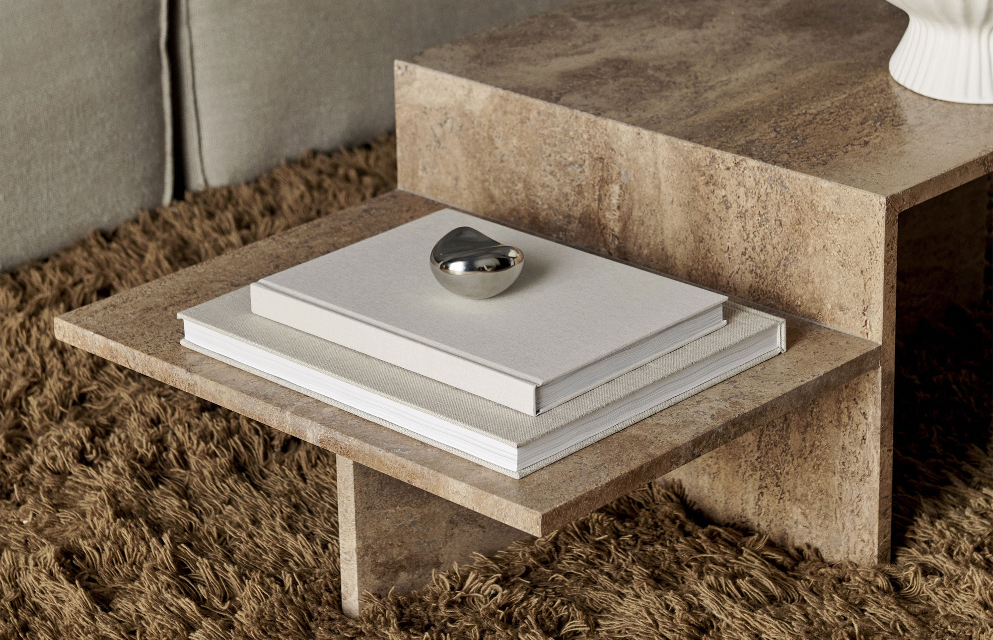 Ferm Living — Distinct Coffee Table - Dark Brown Travertine — Ferm