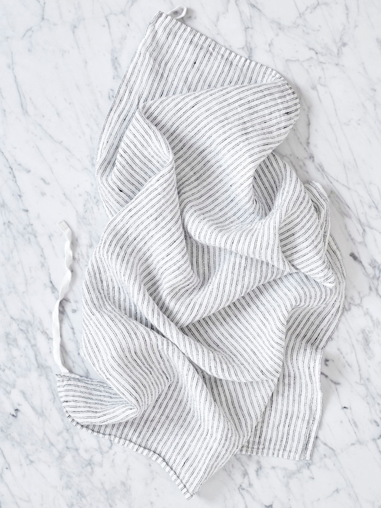 Dishtowel Linen Pyjama Stripes Black White