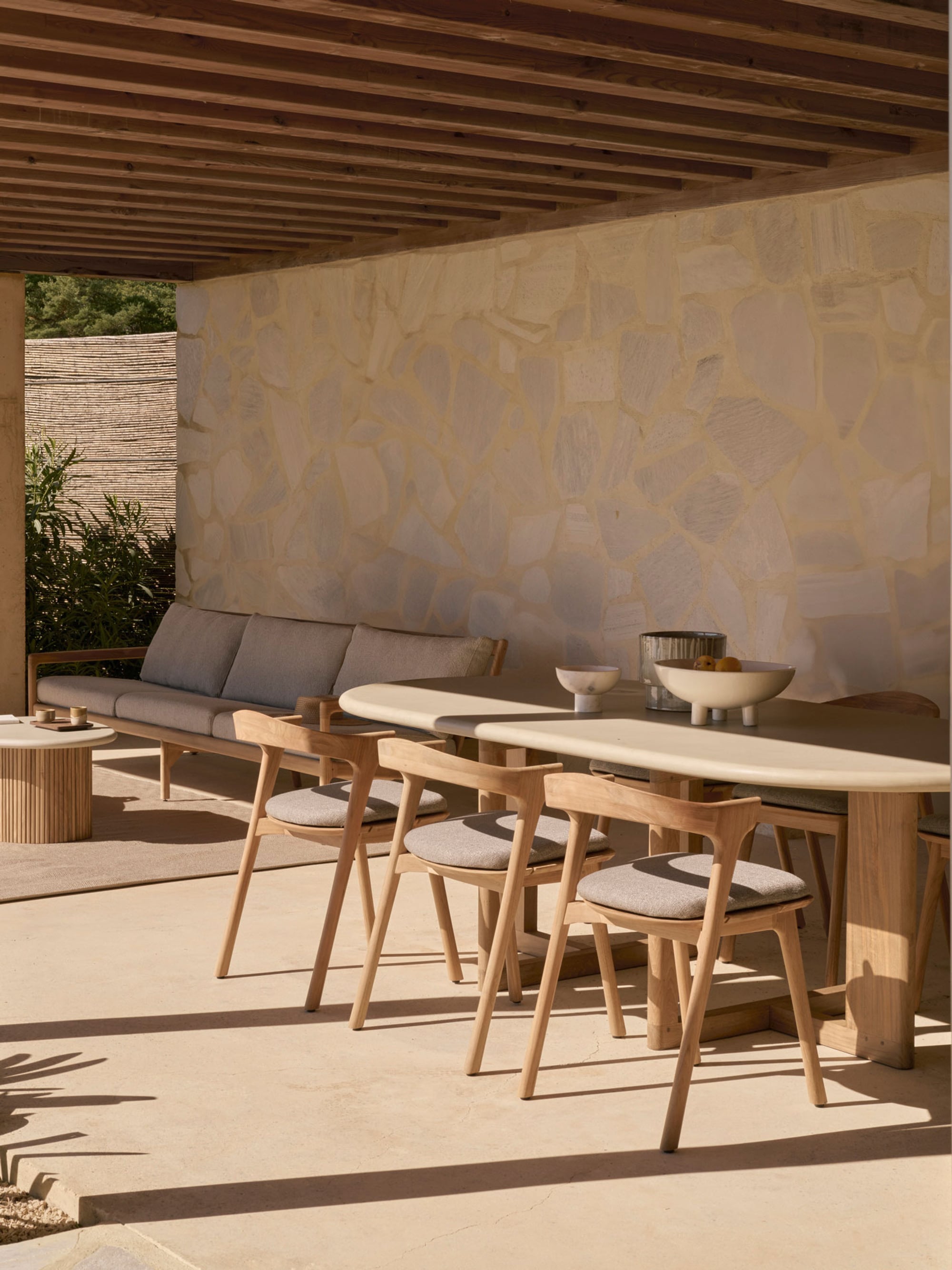 57532 35202d3b3a 11251 Trestle Outdoor Dining Table Concrete Top Reclaimed Teak 10352 Bok Outdoor Dining Chair Mocha Web Portrait