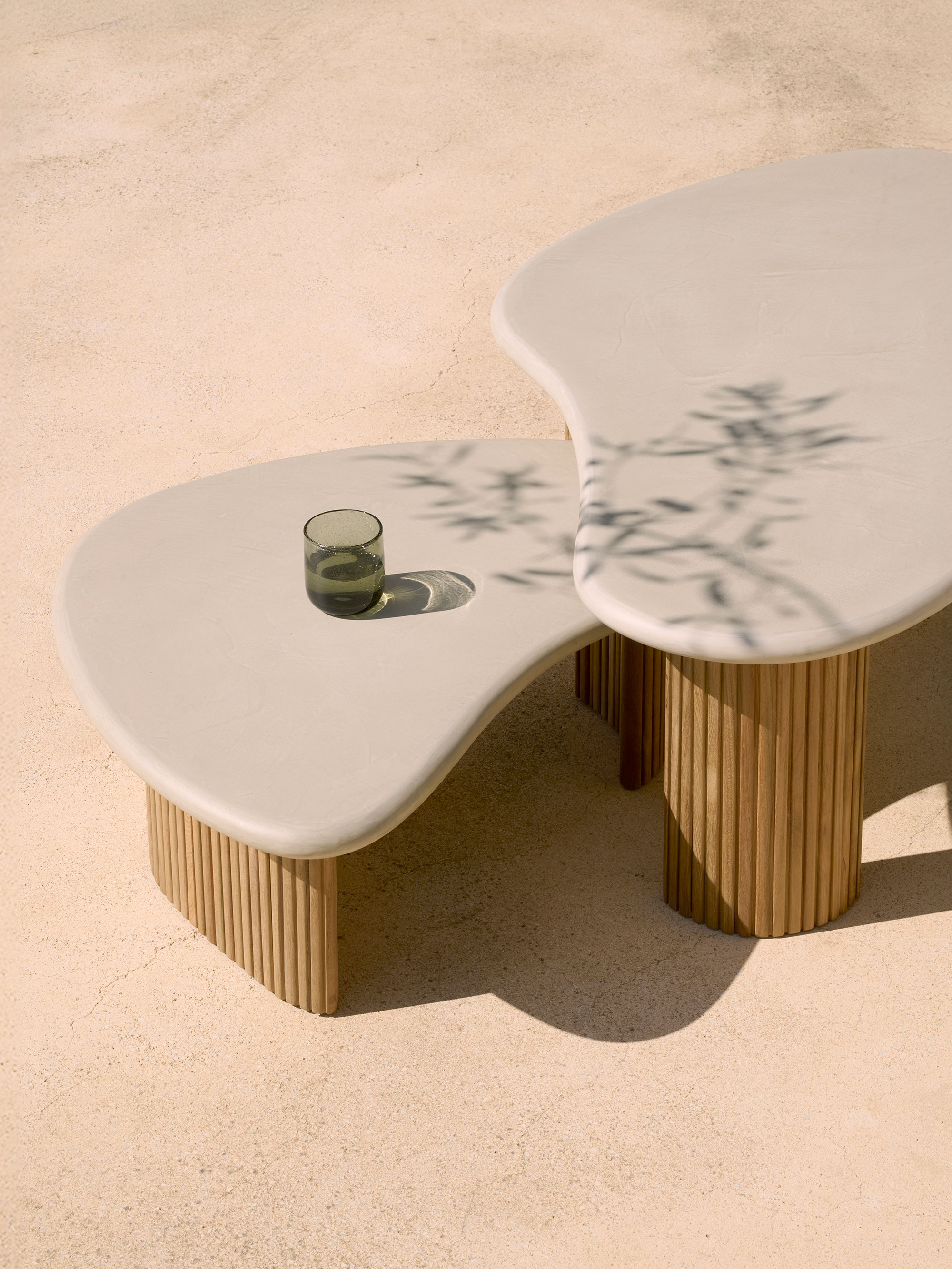 57534 13ba074257 11237 11238 Boomerang Outdoor Coffee Table Concrete Top Reclaimed Teak Base Pebble Shape 2 Hq Portrait